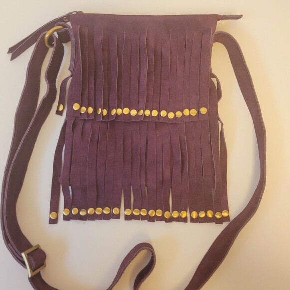 Bohemian Tikka Cow Suede Leather Purple Women Crossbody Bag - Picture 8 of 10
